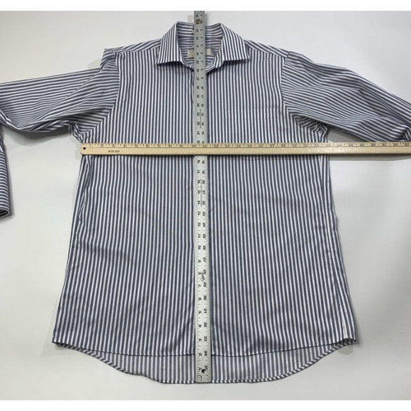 Joseph Abboud Shirt Mens 15.5 Storm Blue White Non Iron Classic Fit French Cuffs - Picture 5 of 9